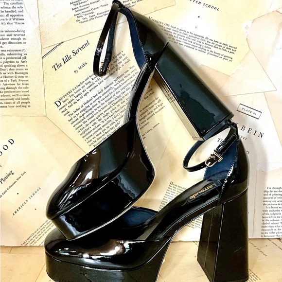 Anthropologie Larroude Ari Maryjane Pump Platform Black Patent Leather - Picture 7 of 8